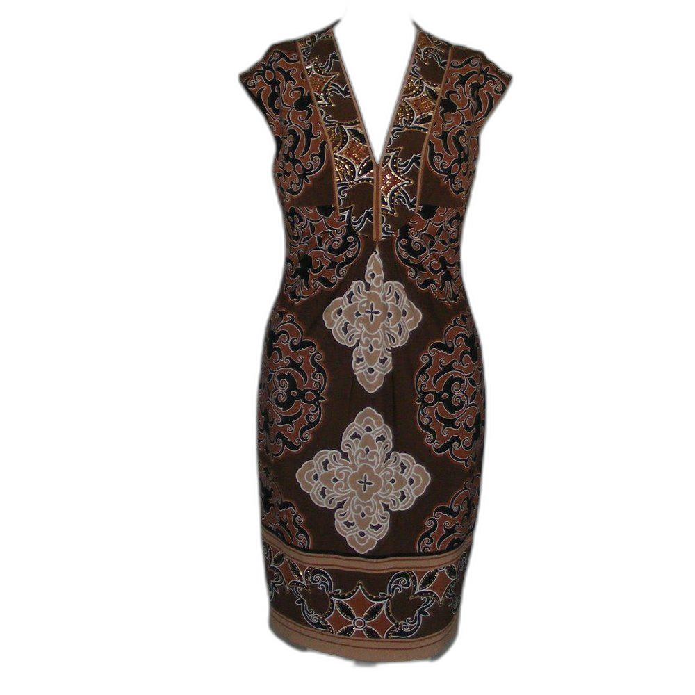 CACHE Dress, 6, Brown/Tan, Sleeveless, V-neck, Embellished, Back zipper - Picture 11 of 14